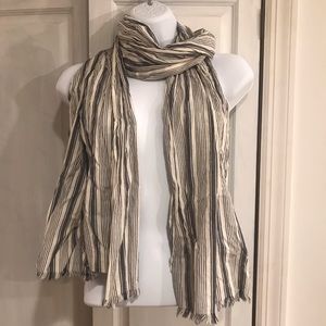 Grey and White Cotton Striped Scarf